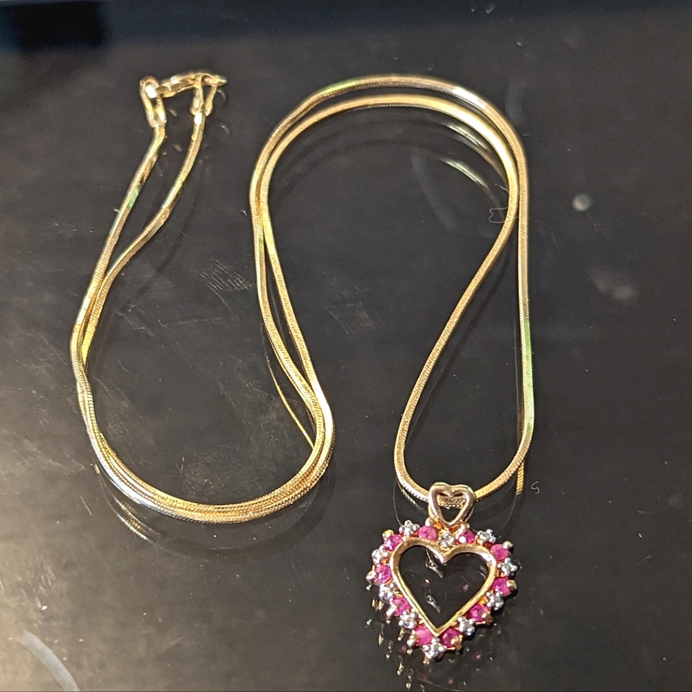 Gold plated (925 silver) pink heart necklace